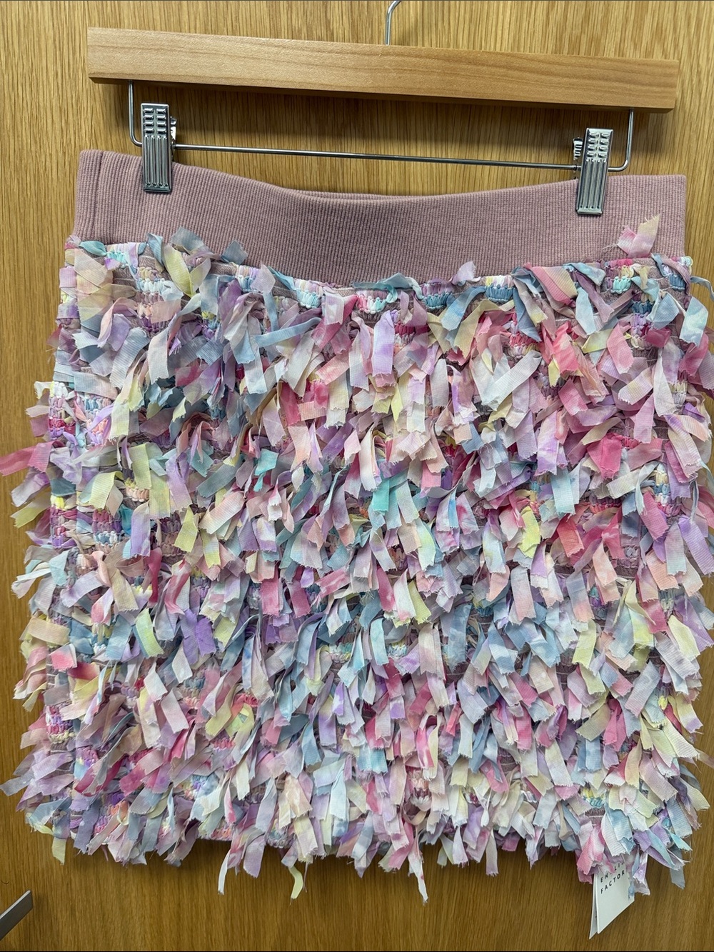 English Factory Pastel Multi-Color Textured Shredded Party Barbiecore Mini Skirt